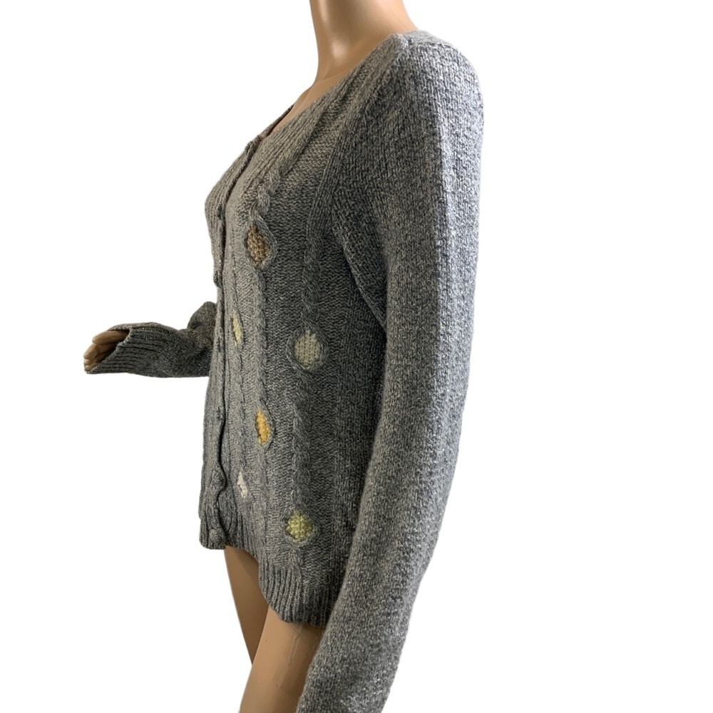 Charlie Robin Gray Cable Knit Button Up Long Sleeve Wool Cardigan Med Twee Artsy - Picture 11 of 13